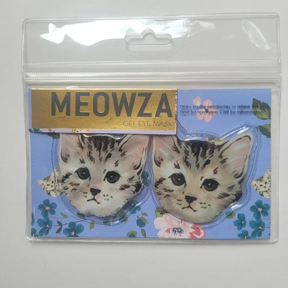Meowza Cat Gel Eye Mask‎ Reusable Hot Cold Therapy Kitten Pads 2pk